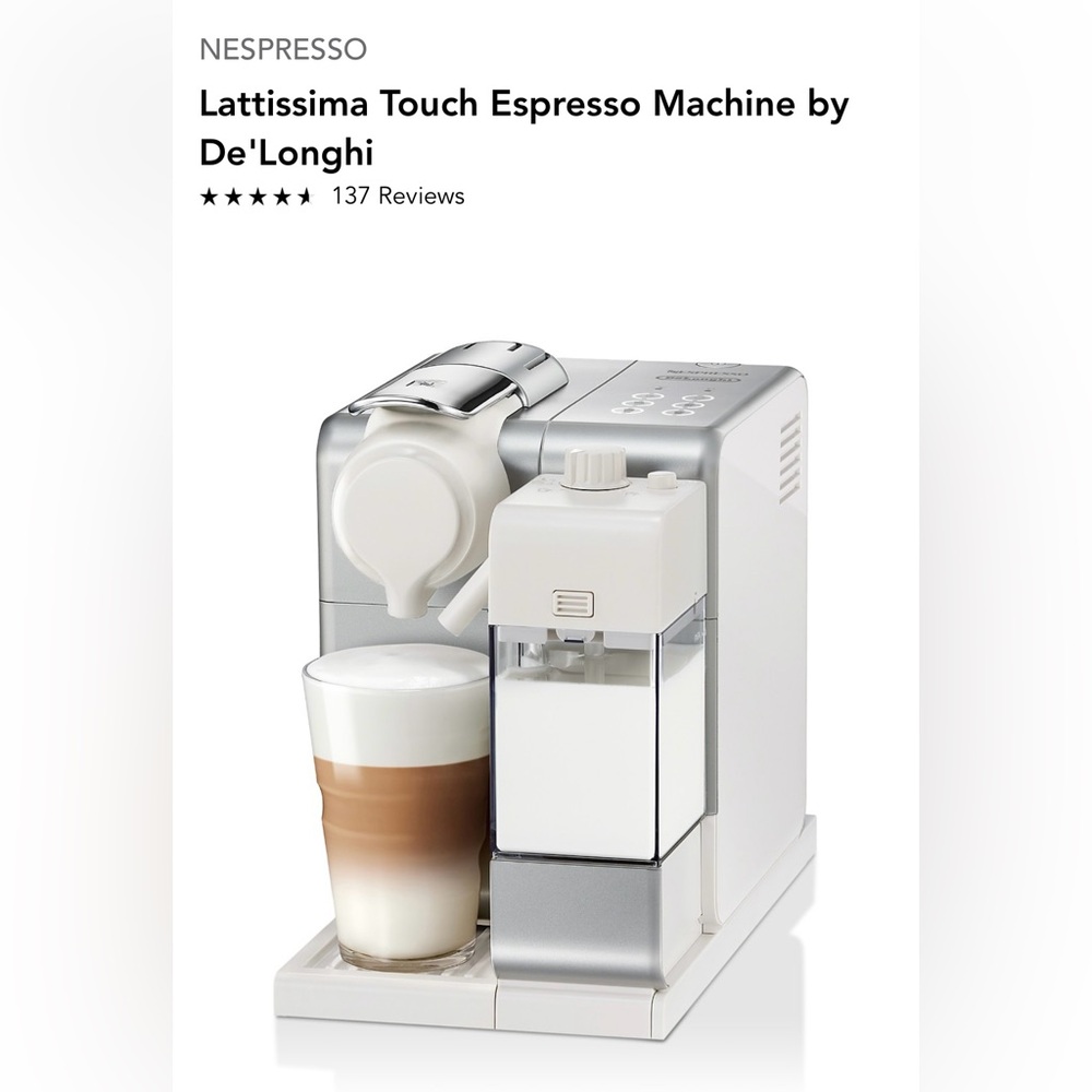 Nespresso Lattissima Touch Pod Capsule Latte & Cappuccino Machine by De'Longhi